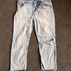 Light Blue Distressed Women Jeans - Highest Rise Slim Straight Button Fly